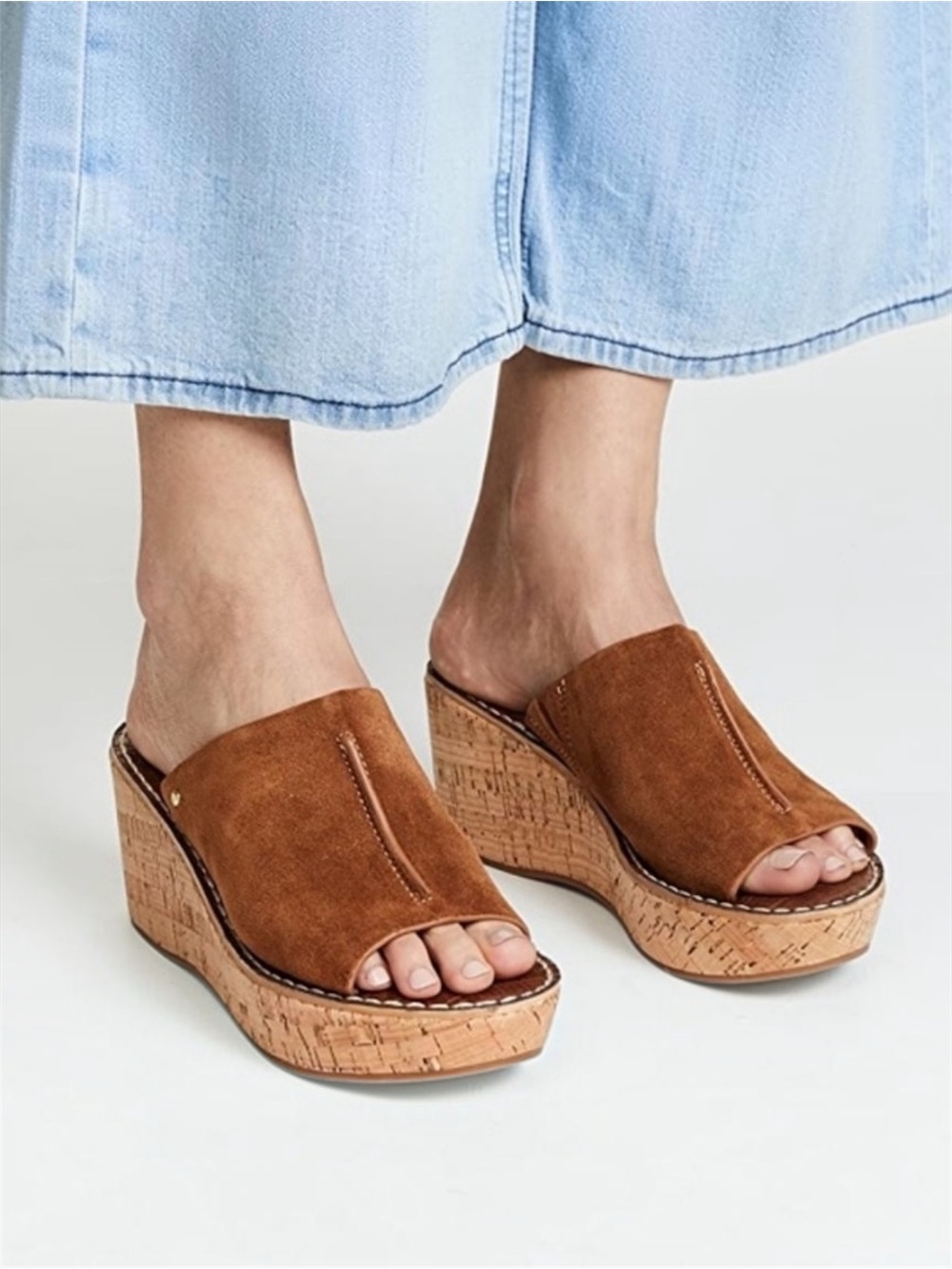 Sam Edelman “Ranger”Leather Platform Slide Sandal in Saddle Size 9